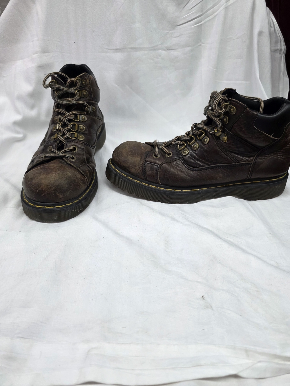 Dr. Martens Brown Leather Hiking-Style Boots with Yellow Stitching